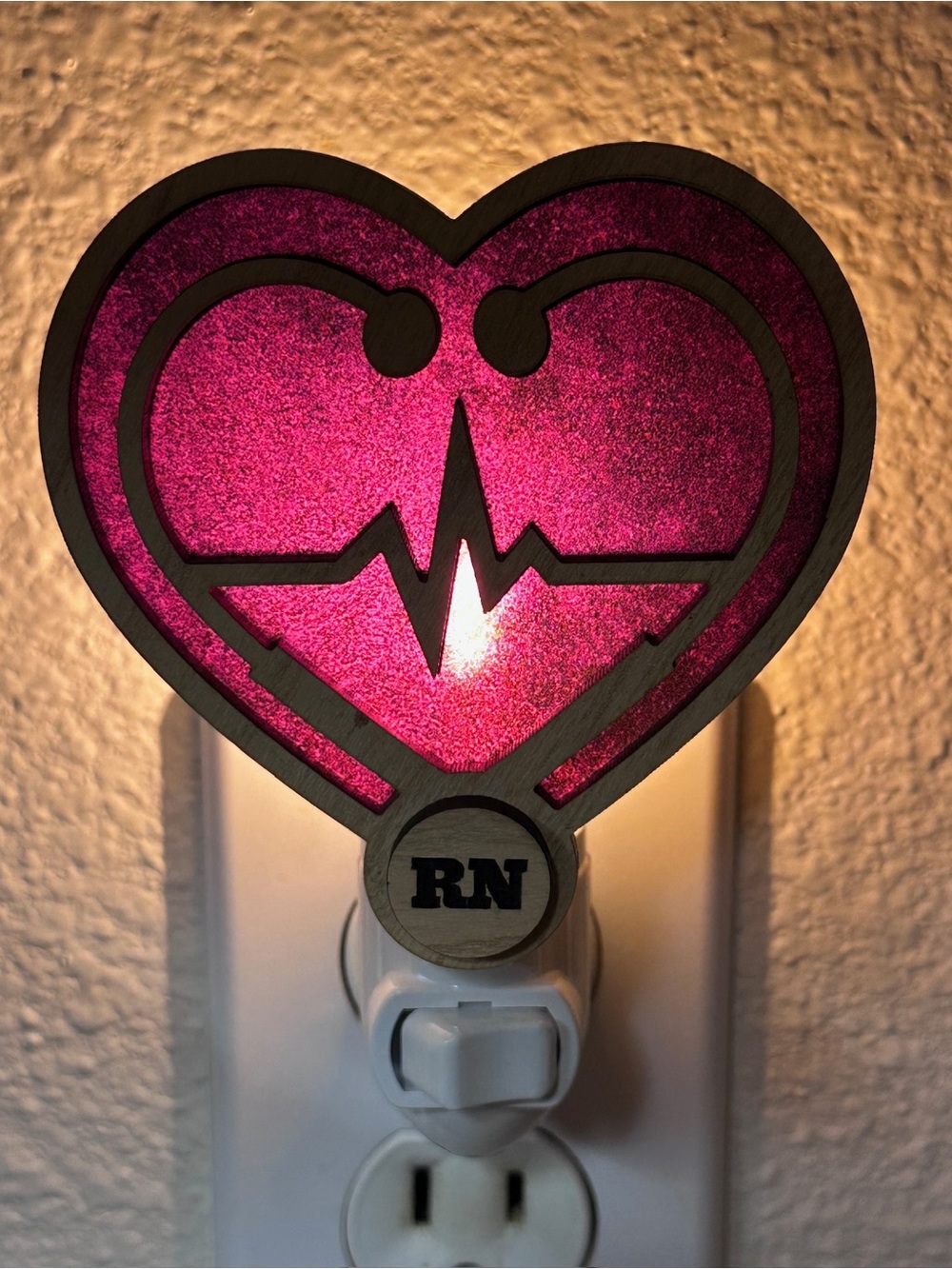 RN Heart Stethoscope Night Light - Pink Glitter Glow
